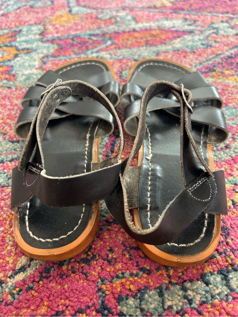 Salt Water | Women’s Black Leather Original Classic Strappy Sandals Size 8 - Picture 12 of 16